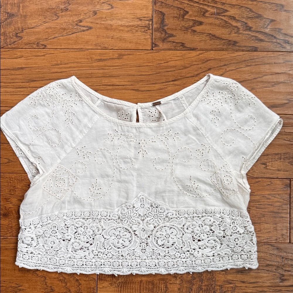 Free People Elegant White Lace Crop Top